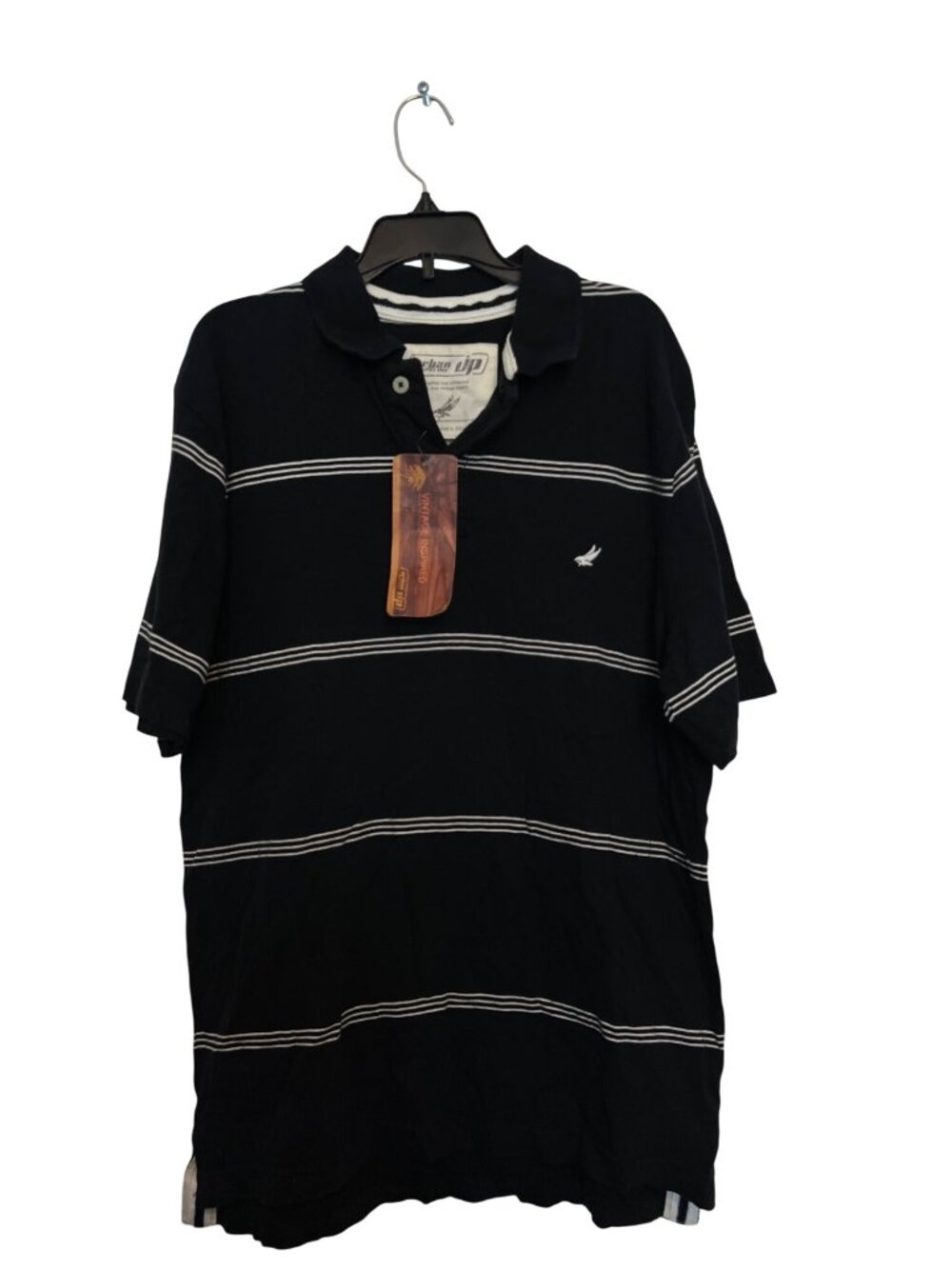 Urban Up Mens Black Striped Polo Shirt M Vintage-Inspired 100% Cotton Casual